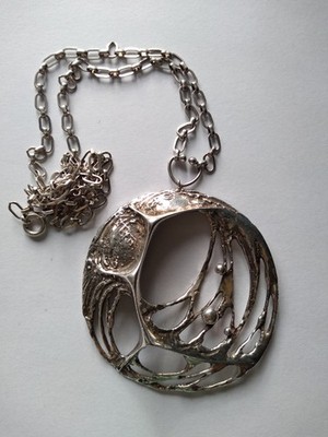 Großer Sterling Silber Vintage Spinnennetz Anhänger von Sten & Laine, Finnland.