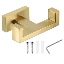 Double Towel Hook 304 Stainless Steel Wall Mounted Hanger Gold Tone