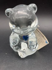 Vintage Fenton Art Glass Bear Figurine Blue Heart Sept Birthstone Engraved Carol