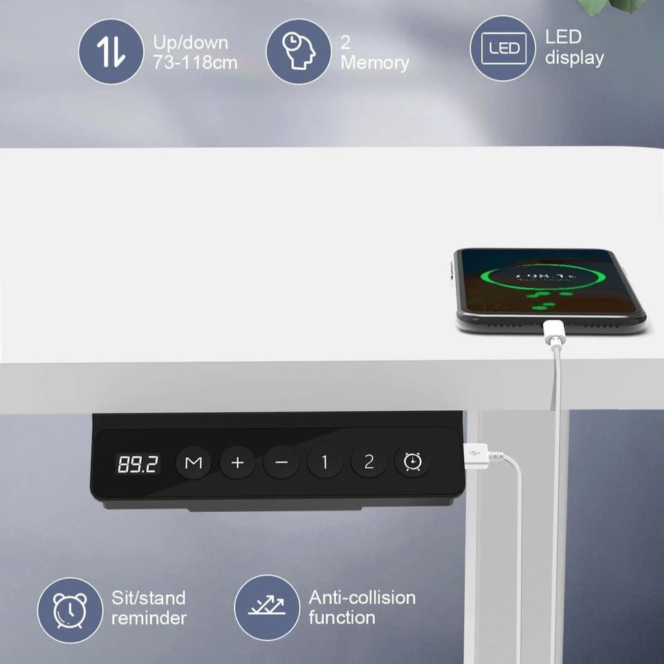 Elektrischer Computertisch Schreibtisch Höhenverstellbar Memory USB-Buchse 160cm - Bild 3 von 4