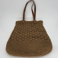 Boho Crochet Straw Tote Bag Tan Raffia Style Shoulder Purse Summer Beach Large