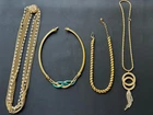 Vintage Signed Necklace Lot Napier Trifari Hobe Gold Tone Jewelry