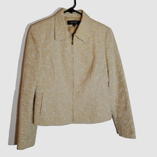 Kasper Jacket Women's Size 6 Full Zip Metallic Silver Glitter Shimmering Cream