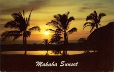 Makaha Sunset with Palm Trees, c1950, Hawaii