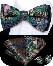 Hi-Tie Bow Ties for Men Pre-Tied Pocket Square with Cufflinks Mens Bowtie Sets