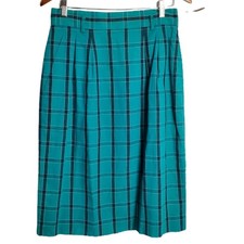 Jones New York Vintage Skirt Womens Med Blue Plaid 90s Linen Preppy Academia