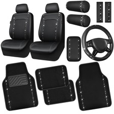 CAR PASS 14 PCS Bling Diamond Car Accessories Set for Women, Leather Seat Cov...