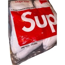 Supreme X Hanes Crew Socks 4 Pairs 8 Socks Cushion White Size 6-12 See Pictures