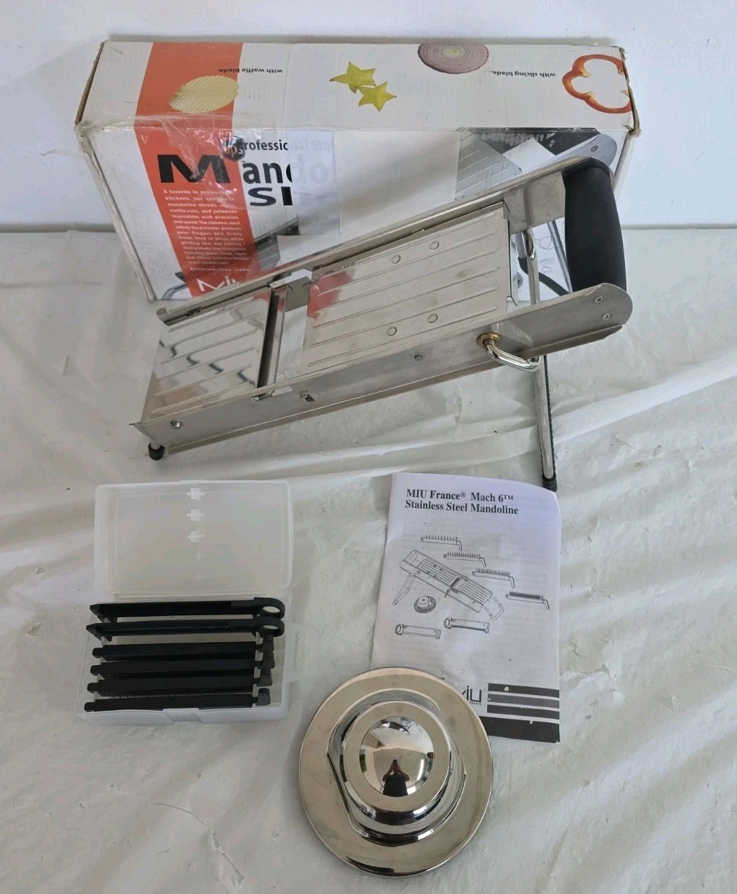 MIU France professional stainless steel mandoline slicer set.