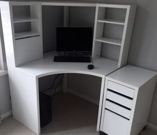 Ikea Micke Corner Desk Workstation with Shelves, 100x142cm, White.