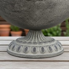 Metallvase mit Griffen antikgrau Vintage Blumenschale Breite &Ouml;ffnung f&uuml;r Garten
