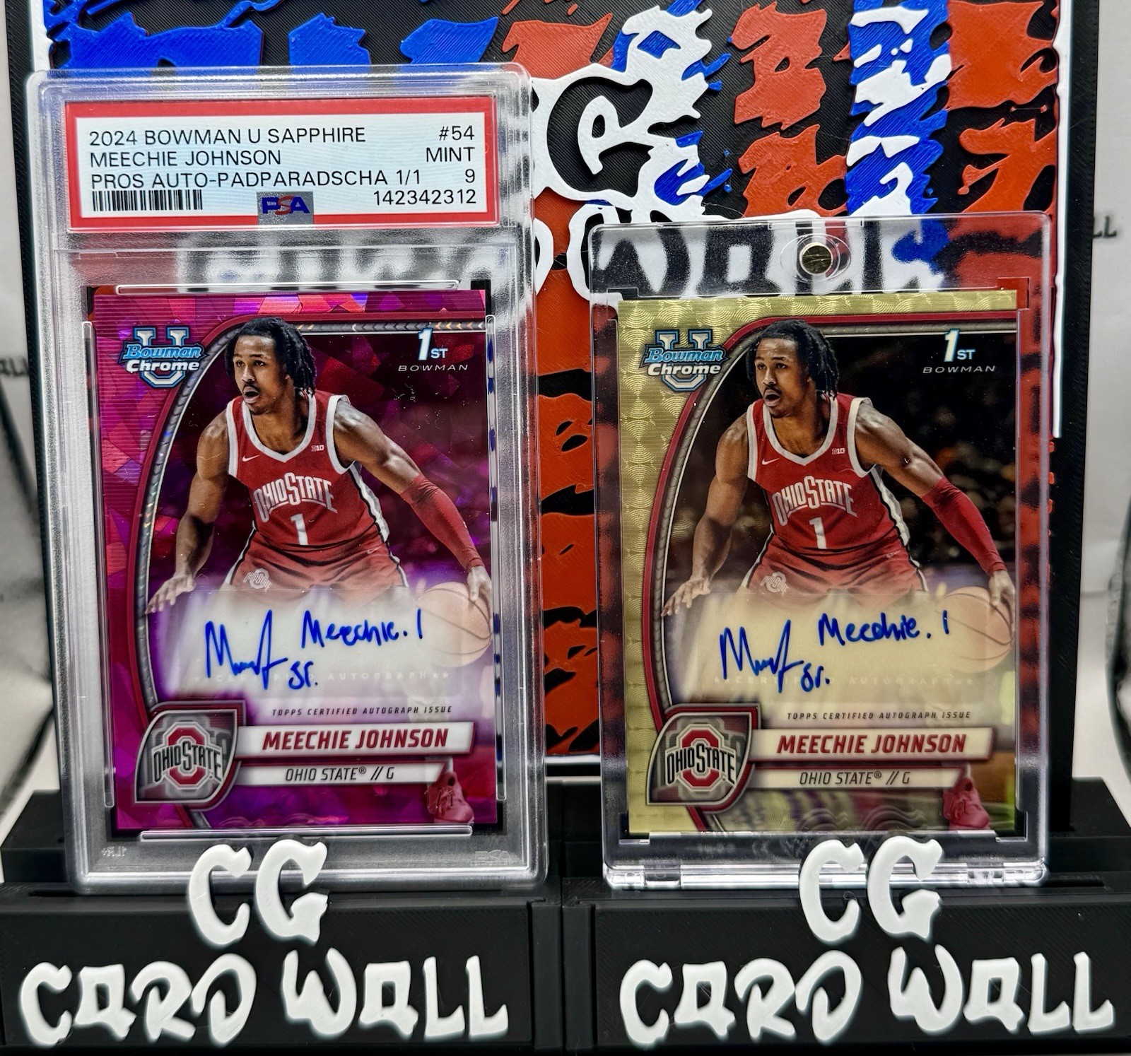 LOT (2) Bowman Sapphire & Chrome Meechie Johnson Auto Padparadscha/Super 1/1