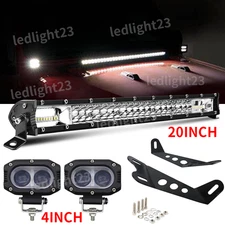 20'' LED Light Bar+Hood Mounting Brackets+4'' pod fit Jeep Wrangler JK 2007-2017
