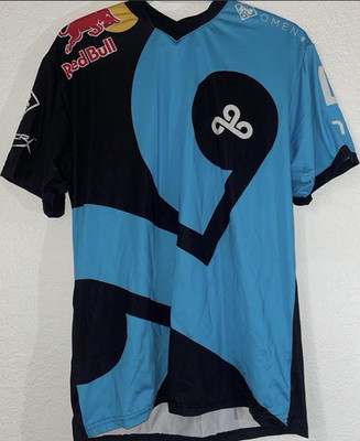 Cloud9 Men's T-Shirt Size M Blue/Black V-Neck Short Sleeve Polyester Logo