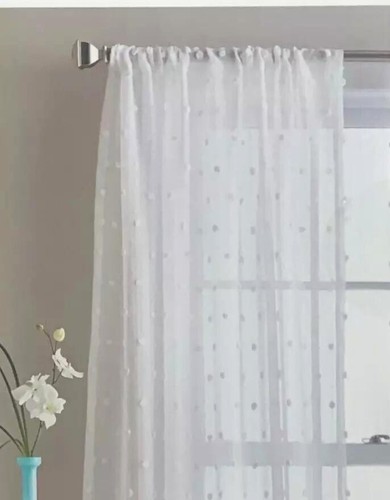 DKNY POPPY 50 x 96" White Dot Rod Pocket Sheer Window Curtains Panels Drapes NEW - Picture 4 of 6