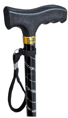 TAMAKA Ladies Black/Silver Engraved Etched Stripes Adjustable Walking Stick Cane - Picture 9 of 12