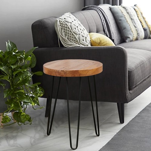 GREENAGE Rustic Old Elm Wood Round End Table Nightstand Sofa Side Table 20.5" H - Picture 7 of 19