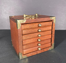Vintage Coaster Set Teak Wood Brass tone 6 Co...