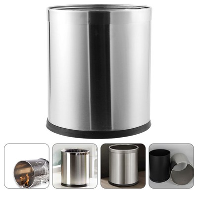 Trash Can Stainless Steel Waste Paper Bin Basket Waste Rubbish BU