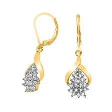 Round Cut Natural Diamond Drop Earrings 14K Yellow Gold Plated Sterling Silver