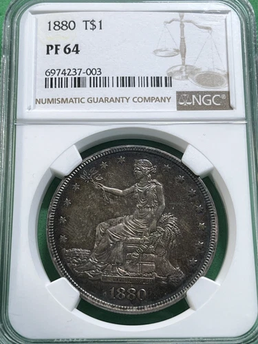 1880 Proof Trade Dollar PF64 NGC Certified Amazing Toning Extremely Low Mintages
