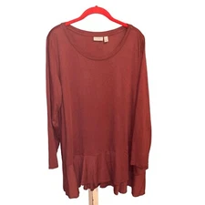 NWOT LOGO Lounge Lori Goldstein PLUS 2X Top Tunic Ruffle Hem Clay Red Rust