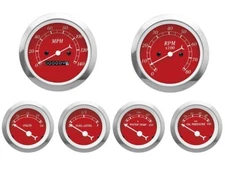 MOTOR METER RACING Classic Red 6 Gauge Set Mechanical Speedometer MPH °F PSI