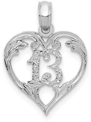 14k Weißgold 13 in Herz Cut-Out Anhänger