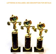 SET OF 3 HALLOWEEN TROPHIES PUMPKIN SCARECROW 5-4-3 FREE LETTERING
