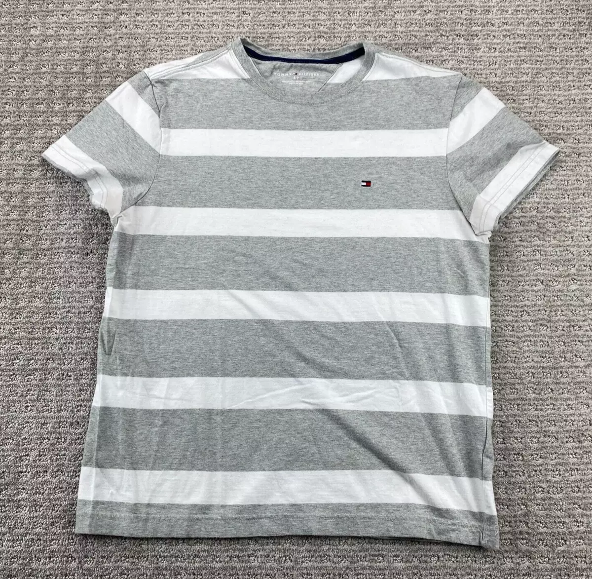 Tommy Hilfiger Shirt Women Small S White Gray Striped T Shirt