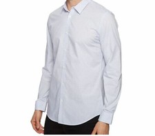  124 Calvin Klein Men's Slim-Fit White Blue Long-Sleeve Non-Iron M DAMAGED 