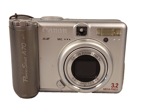 Canon PowerShot A70 Silver Digital Camera w/Memory Card & Manual - Parts/Repair
