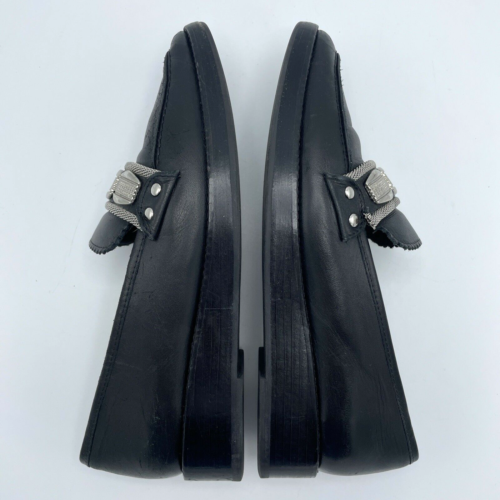 TOGA PULLA Womens 37 EU Black Leather Slip On Loafers Silver Tone 