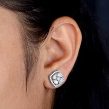 1.95Ct Cushion Halo Diamond Stud Earrings Jewerly 14K White Gold SI/H Gift