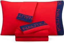 NEW NAUTICA KIDS COLORBLOCK RED NAVY BLUE CUFF BED SHEET SET 100 POLYESTER