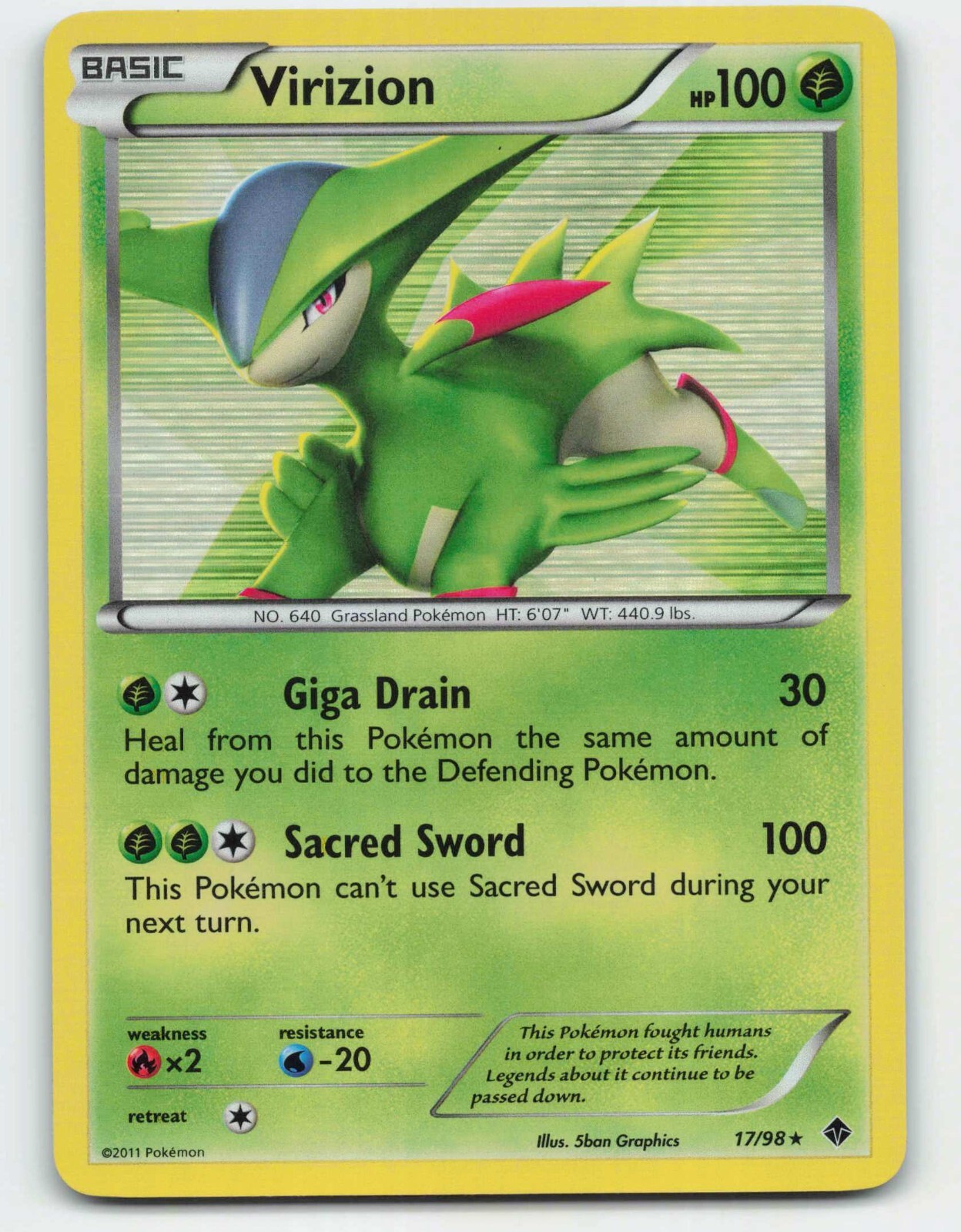 2011 Pokemon, Emerging Powers, #17/98 Virizion, Holo Rare