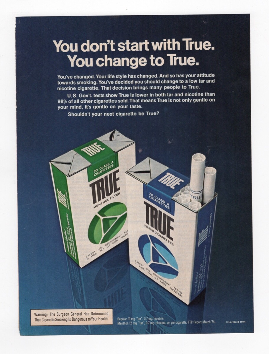 vintage 1980s magazine print ad TRUE Cigarettes tobacco mancave decor