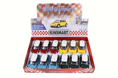 MINI COOPER S HARD TOP DIECAST CAR BOX OF 12 1/28 SCALE DIECAST CARS, ASSORTED