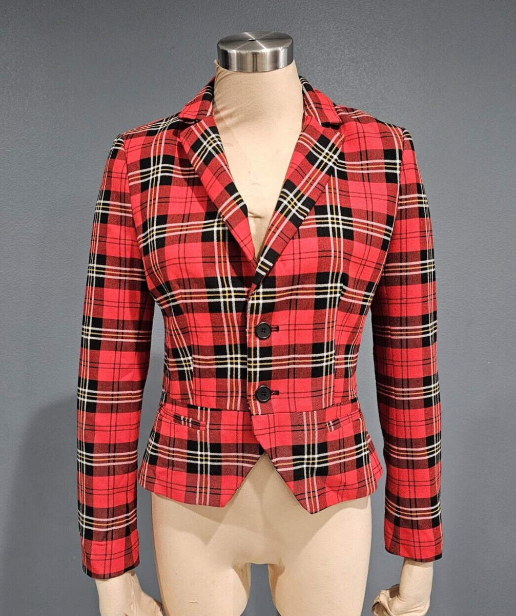 Wool Zara Peplum Jacket ZARA Women Red Tartan Plaid Peplum Wool - Main Image