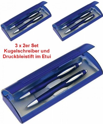 3 x 2-teilig Schreibset Kugelschreiber und Druckbleistift Etui Bleistift Kuli