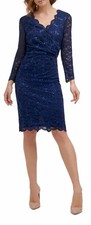 JESSICA HOWARD Women  s Formal Dress Size 12 Navy Sequins Long Sleeve Sheath NWT
