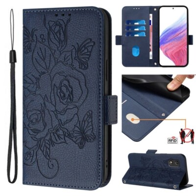 For Tecno Pop 5C / Itel A23 Pro A17 Embossed Rose RFID Anti-Theft Leather Cover