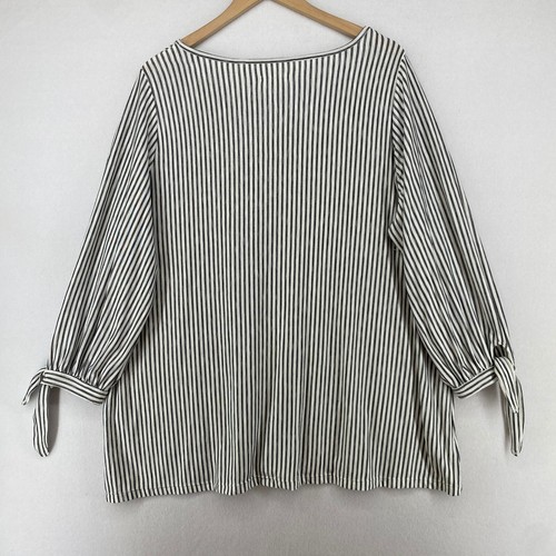 MAX STUDIO Top 2X Plus Jersey Tie Cuff 3/4 Sleeve Stretch Striped Black White - Picture 3 of 13