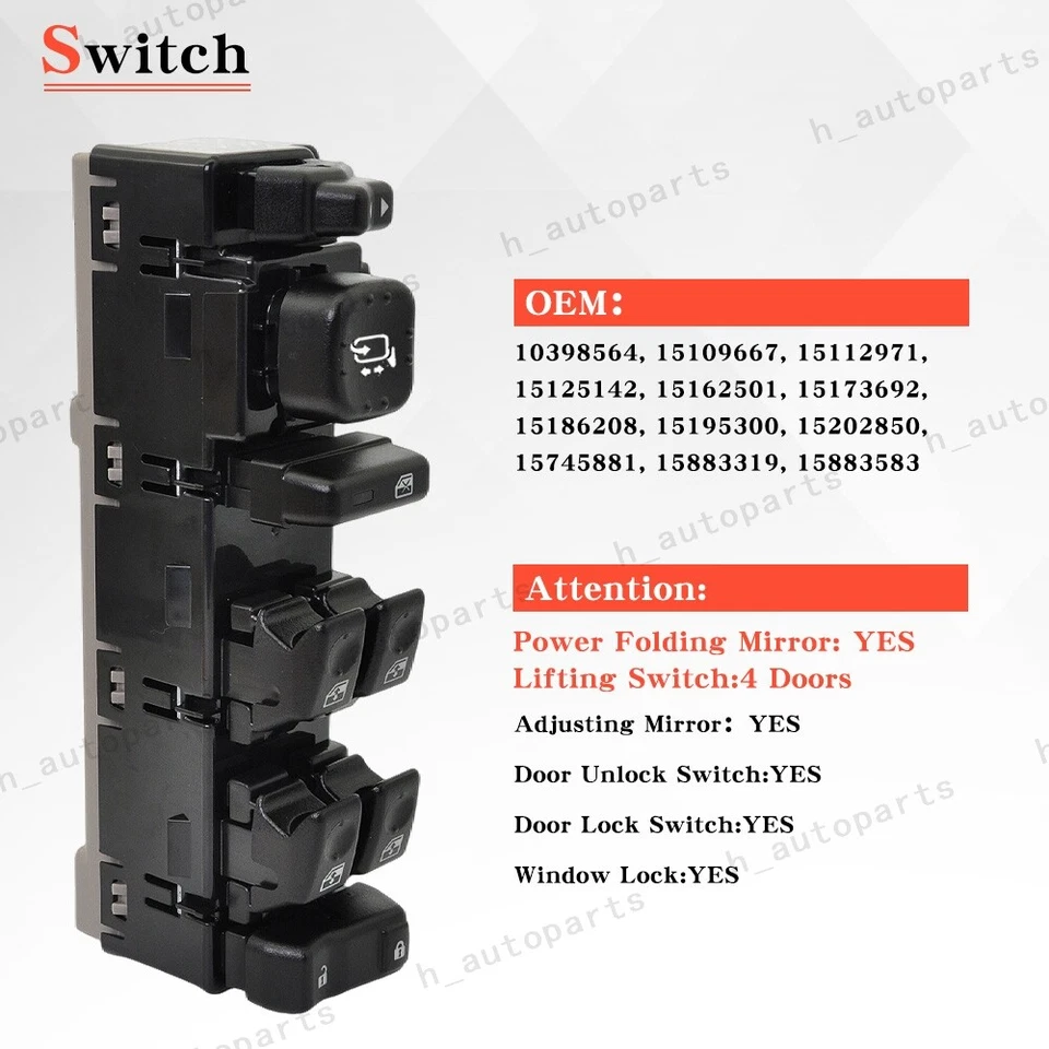 Interruptor de control de ventana eléctrica maestro del lado del conductor para Hummer H2 2003-2007 15883319 Foto 4 de 4