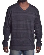 Alfani Mens Sweater Cotton Texture Stripe Blend Charcoal Black V Neck XL 75