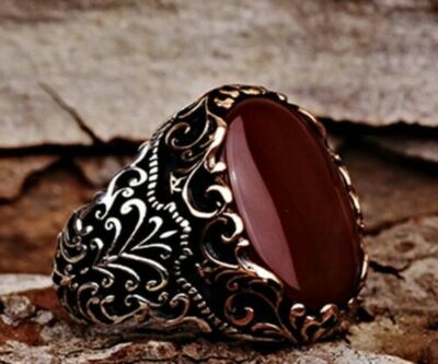 BAGUE HOMME AGATE AQEEQ BIJOUX EN ARGENT STERLING 925 FAIT MAIN
