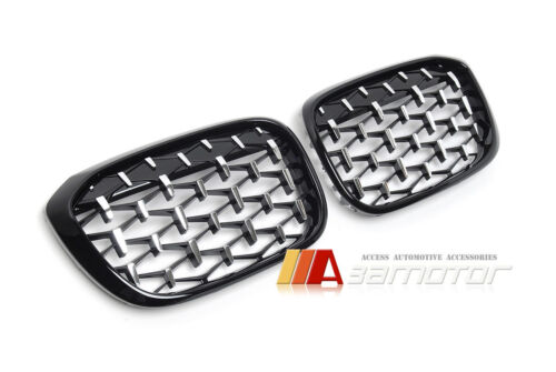 Glossy Black Silver Diamond Front Grill Grilles fits 2018-2021 BMW G01 X3 G02 X4 - 第 1/4 張圖片