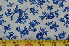 By 1/2 Yd, 35" Wide, Vintage 1940 s-60 s,Blue Floral on Cream Quilt Cotton,M3748