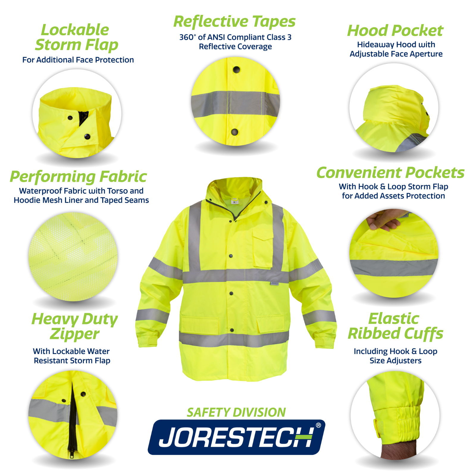 Safety Rain Jacket Reflective Green Hi 