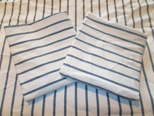 SET 3 Restoration Hardware Blue White Stripe Queen Full Duvet Cover 2 Std Shams